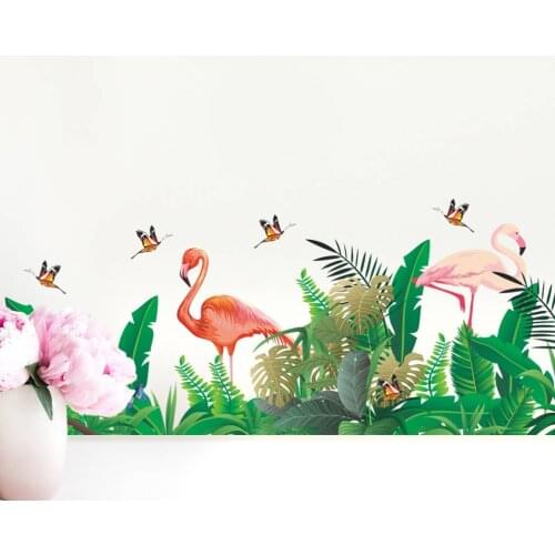 Hot Passionate Flamingo Flower Wall Stickers Home Decor Living Room Bedroom Cartoon Animal Wall Decal Pvc Mural Art Diy Poster