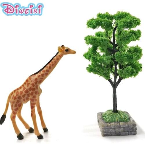 Simulation Giraffe Tree Grass Turf Figurine Action Figure Deer Animal Model Figurine Decoration Toys Set Doll House Gift Kids