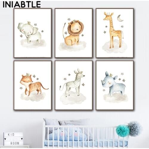 Lion Elephant Tiger Giraffe Animal Posters Nursery Wall Art Prints Canvas Painting Child Picture Nordic Kids Baby Room Decortion