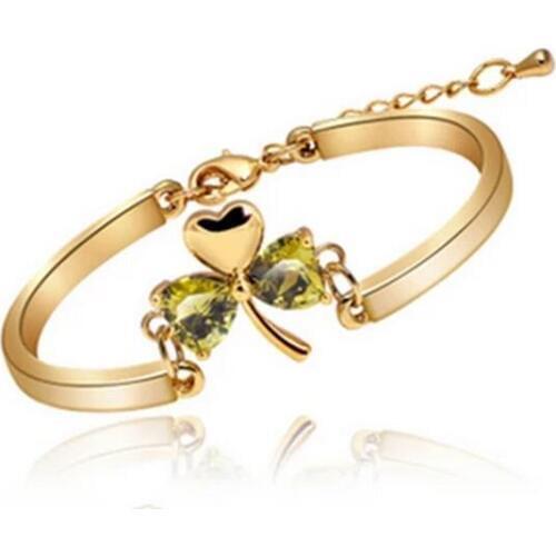 Clover Heart-shaped Zircon Charm Rose Gold Good Luck Bracelet Bangles Women Lovers Gift Fashion Jewelry DIY NEW Accessories H232