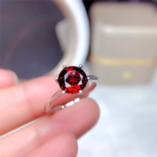 Natural Garnet Ring 8MM Genuine Wine Red Gemstone Fine Jewelry for Women Anniversary Gift Real 925 Sterling Silver Free Ship