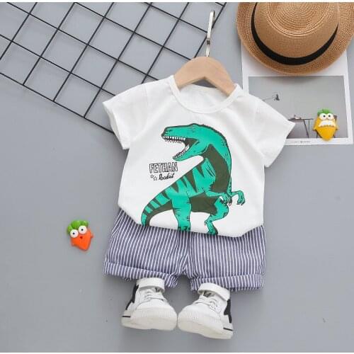 Boys Summer Clothing Set 1-4y Fashion Cotton Dinosaur Style Tracksuit T-shirt+shorts 2pcs Kids Boys Party Clothes Set