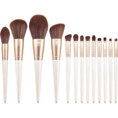 Foundation Cosmetic Eyebrow Eyeshadow Brush Makeup Brush Sets Tools 13PCS White high-end wooden handle quality mouth tube 04