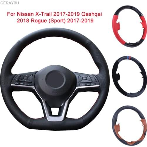 GERAYBU Custom DIY Leather Hand-sewn Car Steering Wheel Cover For Nissan Kicks X-TRAIL March Rogue Qashqai Serena 2017- 2019