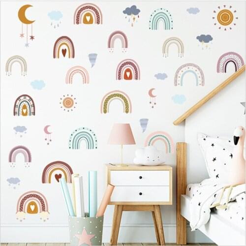 Colorful Rainbow Clouds Sun Moon Stickers For Kids Room Removable Bedroom Decorative Wallpaper Creative Home Decor Decals