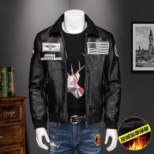 Quality Autumn Winter High Mens Jacket Fur Fleece US Flag Air Force Pilot Faux Outerwear Leather Coats Suede P9009