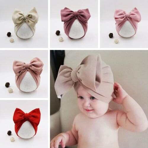 Fashion Newborn Baby Hats Cute Bowknoe Cap Solid Color Big Bow Turban Beanie Infant Bonnet Children Birthday Gifts