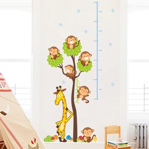 Cartoon Animal Giraffe Monkey tree Height Measure Wall Stickers For Kids Rooms Height Ruler Wall Decals Nursery Room Decoration