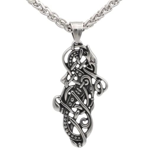 Men Stainless Steel Norse viking Amulet Wolf Ornament Animal Jewelry Pendant Necklace