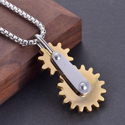 Fashion Pendants Jewelry Stainless Steel Gear Design Rotatable Men Pendants&Necklaces Cool