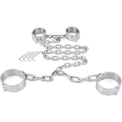 Stainless Steel Handcuffs Ankle Cuffs Feet Fetish BDSM Torture Bondage Set Sex Tools For Couples Adult Games Slave Restraints