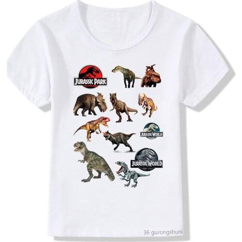 2021 New Funny Jurassic Park T Shirt Dinosaur Graphic Print Girls Boys T-Shirt Vintage Kids Clothes Short Sleeve T-Shirts