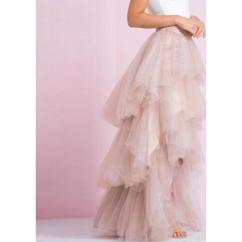 New Arrival Tiered Tulle Hi low Skirts Chic Ruffles Layered Floor Length Skirt Women Zipper Style Puffy Tulle Long Formal Skirt