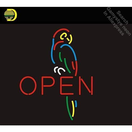 Open Parrot Beer Neon Sign Neon BulbsSign Neon Light Room Recreation Real Glass Tube Handcraft Super Bright Affiche indoor lamps