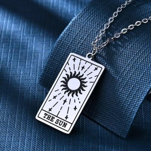 Stainless Steel Necklace Astrology Divination Amulet Fortune Star Moon Sun Heart World Pendant Chain Necklace Jewelry Gifts