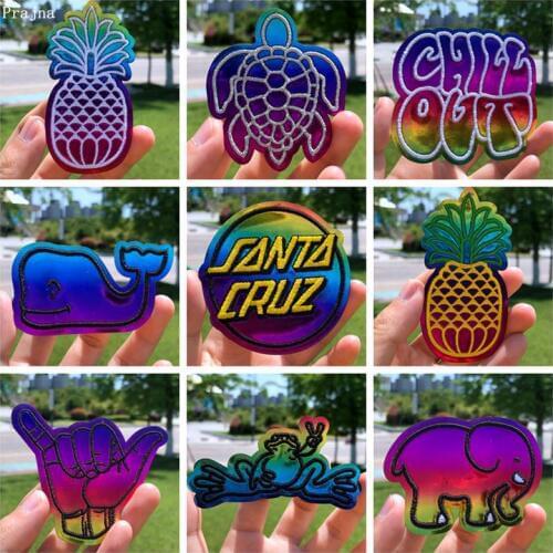 Prajna Colorful Animals Sequined Patches Embroidered Patches For Clothing Cute Elephant Frog Iron On Patches For Clothes Stripe