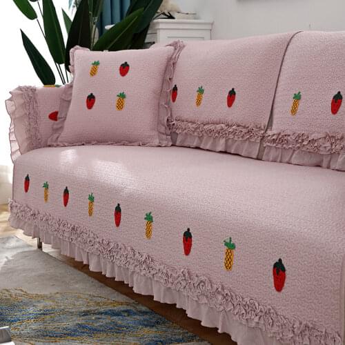 Sectional Sofa Couch Covers for Living Room Cotton Sofa Backrest Armrest Towels Gray Pink Slip Covers Anti Slip Sofa Protector