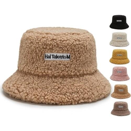 Autumn Winter Women casual Fisherman Hat Female Lambswool bucket hat For Men Letter Embroidery Warm soft panama cap Basin cap