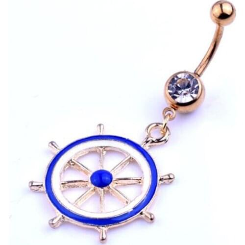 Blue paint rudder navel ring human puncture buckle stainless steel gold belly piercing