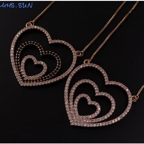 MHS.SUN Fashion Love Heart Zircon Pendant Necklaces For Women Jewelry Gold Color Chain Necklace CZ Crystal Christmas Gifts 1PC