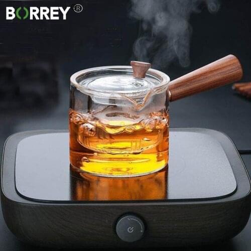 BORREY 500Ml Glass Teapot With Infuser Liner Filter Glass Tea Maker With Wooden Handle Office Boil Fower Tea Ware PotSet Kettle