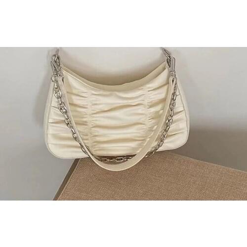 2021 Trendy Chains Baguette Bag Women PU leather Armpit Bag Designer Crossbody Bag Fashion Shoulder Bag Pleated Handbag