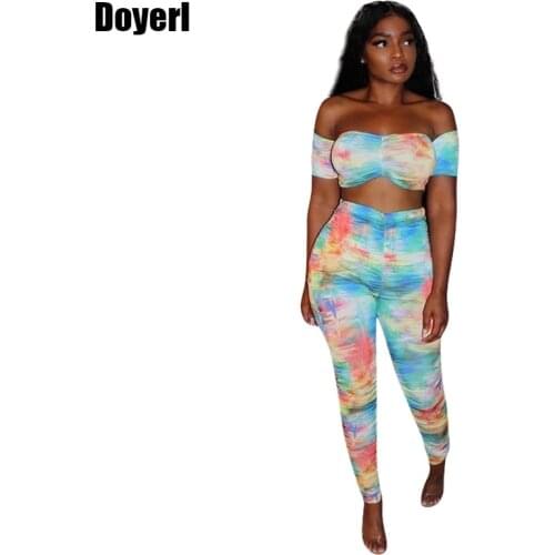 Tie Dye Sexy Two Piece Set Women Summer Crop Top Stacked Leggings Pants Set Club Bodycon 2 Piece Outfits for Women Set Clothes