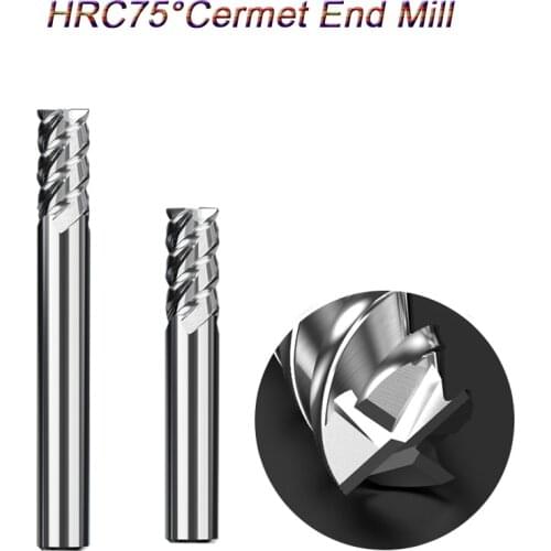 HRC 75 Solid Cermet Milling Cutter Cerame Ceramal Metal Ceramic End Mill Uncoated High-hardness CNC Flat-bottomed Super Hard