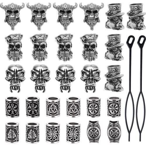 Viking Rune Skull Beads Mens Beard Wig Dirty Braid Buckle Hair Loop Scandinavian Rune Accessories Viking Amulet Jewelry
