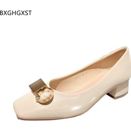 Korean Shoes Woman Block Heel Leather Casual Shoes Woman Square Toe Low Heels Slip on Shoes for Women 2021 Chaussure De Femme