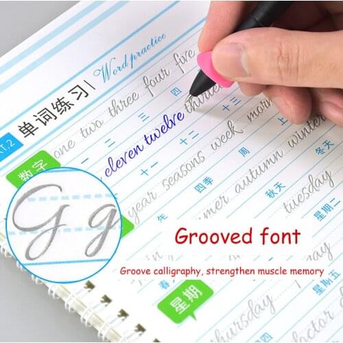 1pcs English copybook hand writing round handgroove practice copy English Alphabet word letters auto fades can be reused