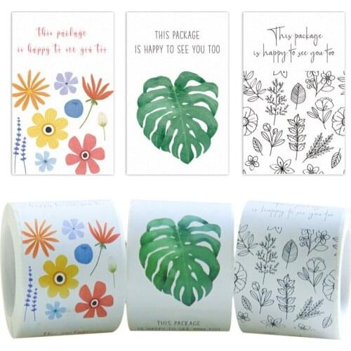 150pcs/roll Green Leaf Rectangular Sticker Gift Box Sealed Sticker Coated Paper Label Wedding Baking Package Decoration