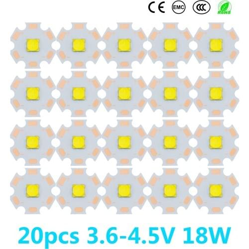 20pcs 18W Lights Full Power LED 3.6-4.5V 4A XHP50 LED For Flashlight Lamp Bead White 6500K With 20mm Copper bracket PCB DIY