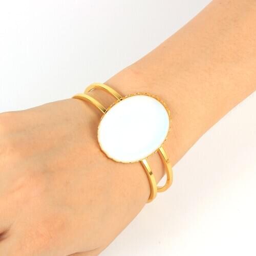 2020 New Fashion Big Natural Stone Gold Silver Color Copper Cuff Bangle Bracelets For Women Boho Crystal Opal Bracelet Jewelry