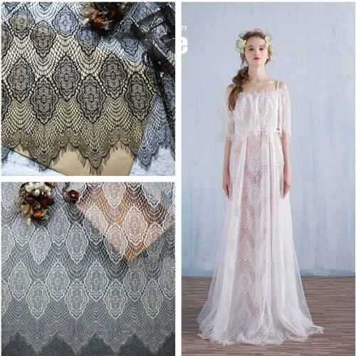 3M/Lot Europe eyelash france wind lash lace fabrics 150CM diy craft wedding dress curtain clothing decoration white black