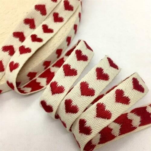 5Y 1.6cm Heart Jacquard Twill Webbing Cotton Lurex Ribbbon for Handmade Apparel Sewing Gift Floral Pack Christmas Marriage Deco