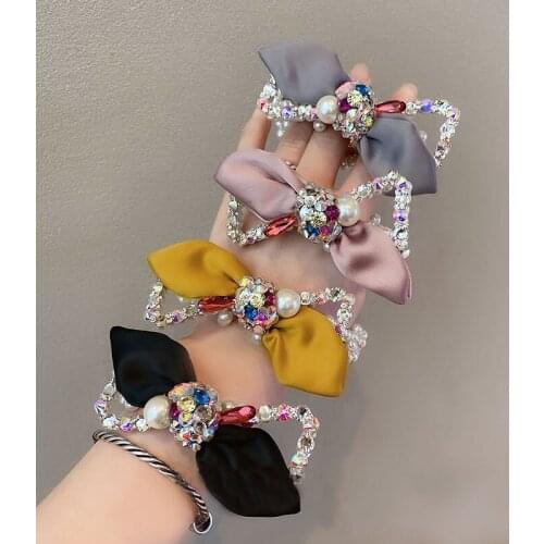 Baroque Bow Elastic Hair Bands Hair Ropes Colorful Diamond Rhinestone Full Pearl Bow Women Hair Accessories Headdress Wholesale