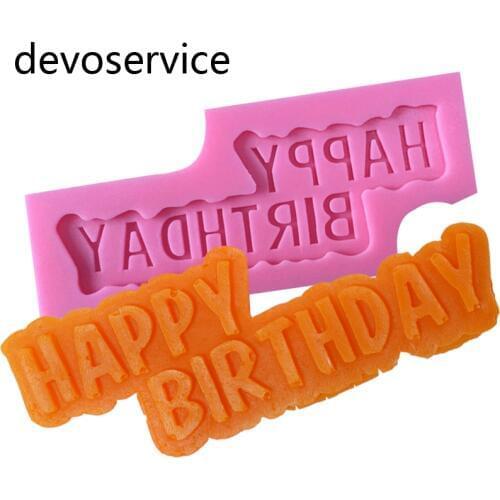 Safe Happy Birthday Design 3D Fondant Gum Paste Moulds For Cake Decoration Diy Candy Resin Clay Soap Moulds Baking Silicone