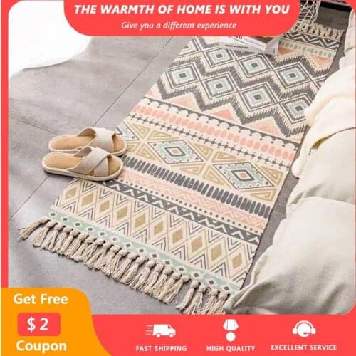 Bohemia Geometric Print Carpet Soft Tassel Bedside Area Rug Palor Belcony Carpets in the Bedroom Floor Hallway Entrance Doormats