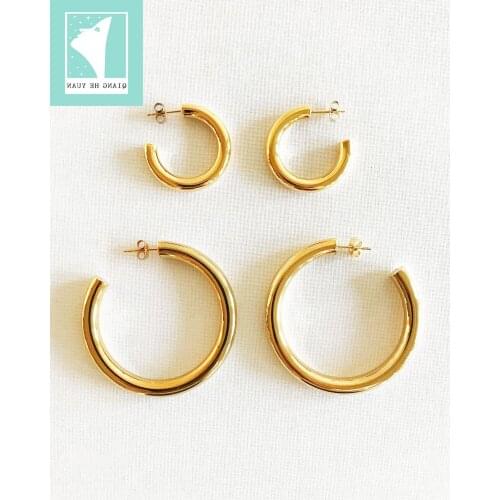 Big large stainless steel stud hoop earrings for women silver big gold 50mm half hoop earrings