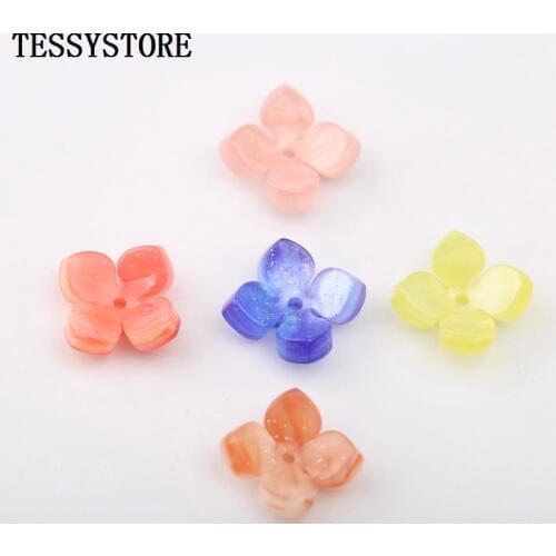 10pcs Acrylic Acetate Beads Three-dimensional Four-petal Flower Shape Spacer Beads For Jewelry Making Bracelet Accessories