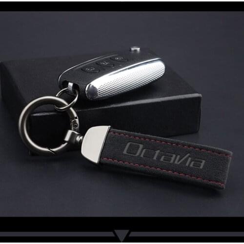 For Skoda octavia a7 3 vrs 2 mk2 mk3 Hot Fashoinal Metal Leather Car Custom Keychain Suede Leather Keychain Metal Engraved Logo
