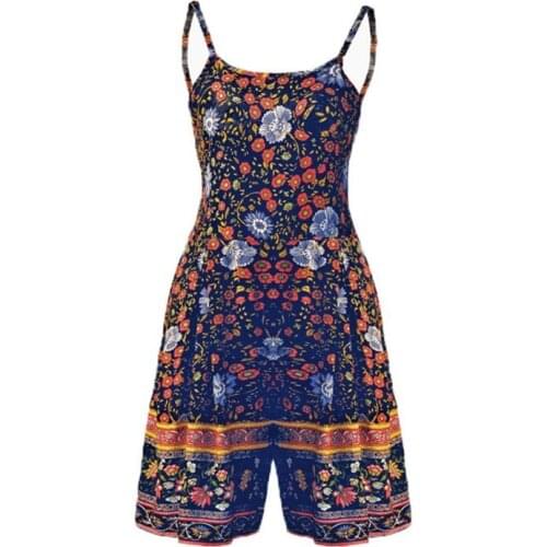Women Holiday BOHO Floral Print Strappy Mini Sundress Short Jumpsuit Playsuit Romper F42F