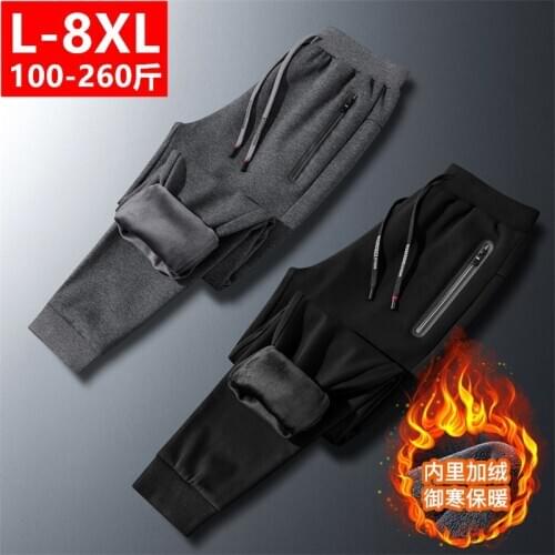 Fleece Jogger Mens Pants Straight Trousers Male Winter Warm Velvet Sweatpants 8XL Tracksuit Thick Joggers Outside Autumn 2020