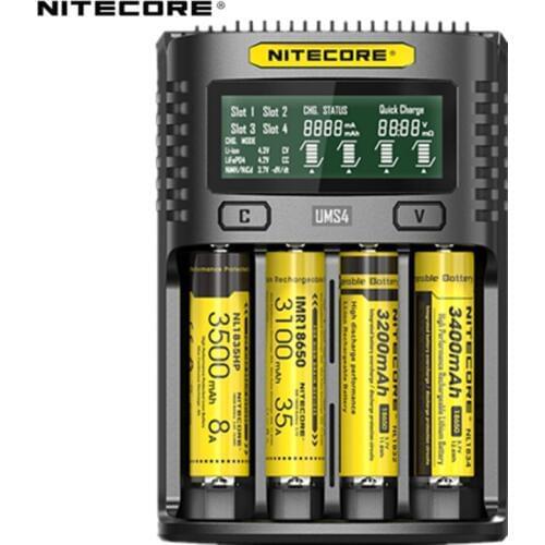 NITECORE UMS2 UMS4 Intelligent Battery Charger USB Output 3A for LiFePO4 Lithium Ion Ni-MH NiCd 18650 10340 10350 10440 10500