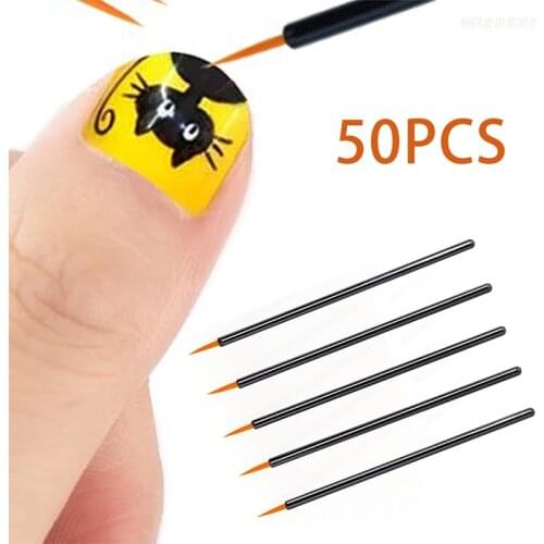 50pcs Black Handle Reusable Gel Liner Nail Art Brushes Painting Pen Makup Tools