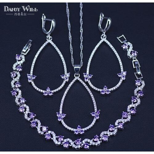 AAA+ Quality Purple Zircon Jewelry Set silver color Women Earrings Necklace Pendant Bracelet sets