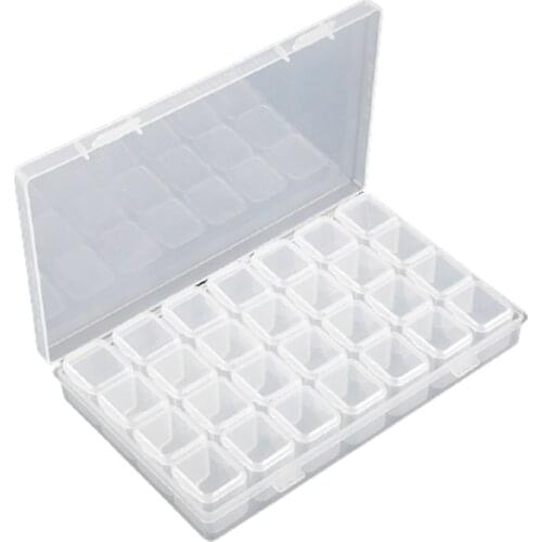 Storage Box 28 Removable Compartments Mini Grids Diamond Organizer Box for Jewelry Beads Transparent Pill Cases Splitters EK