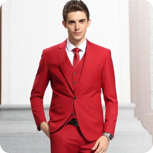 Red Men Suits for Wedding Custom Made Groom Tuxedo Classic Fit Groomsmen Suit Blazer Man Costume Homme 3Piece Coat Pants Vest