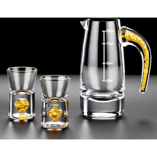 Best 24K Gold Foil Crystal Shot Glass Wine Decanter Set Bullet Cups Vodka Liquor Spirit Glasses Destilador Moonshine Accessories